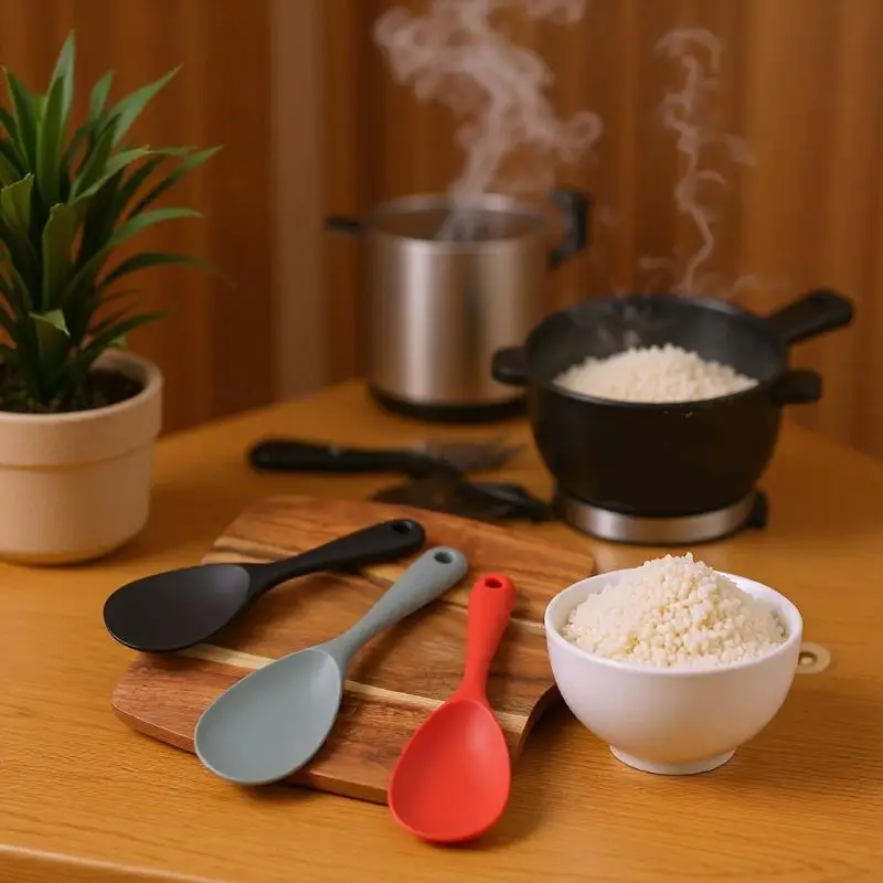 (BF06)Hanging Silicone Rice Spoon Non Stick Kitchen Cooking Scoop With Holes For Saucepan Electric Rice Cooker Household Items