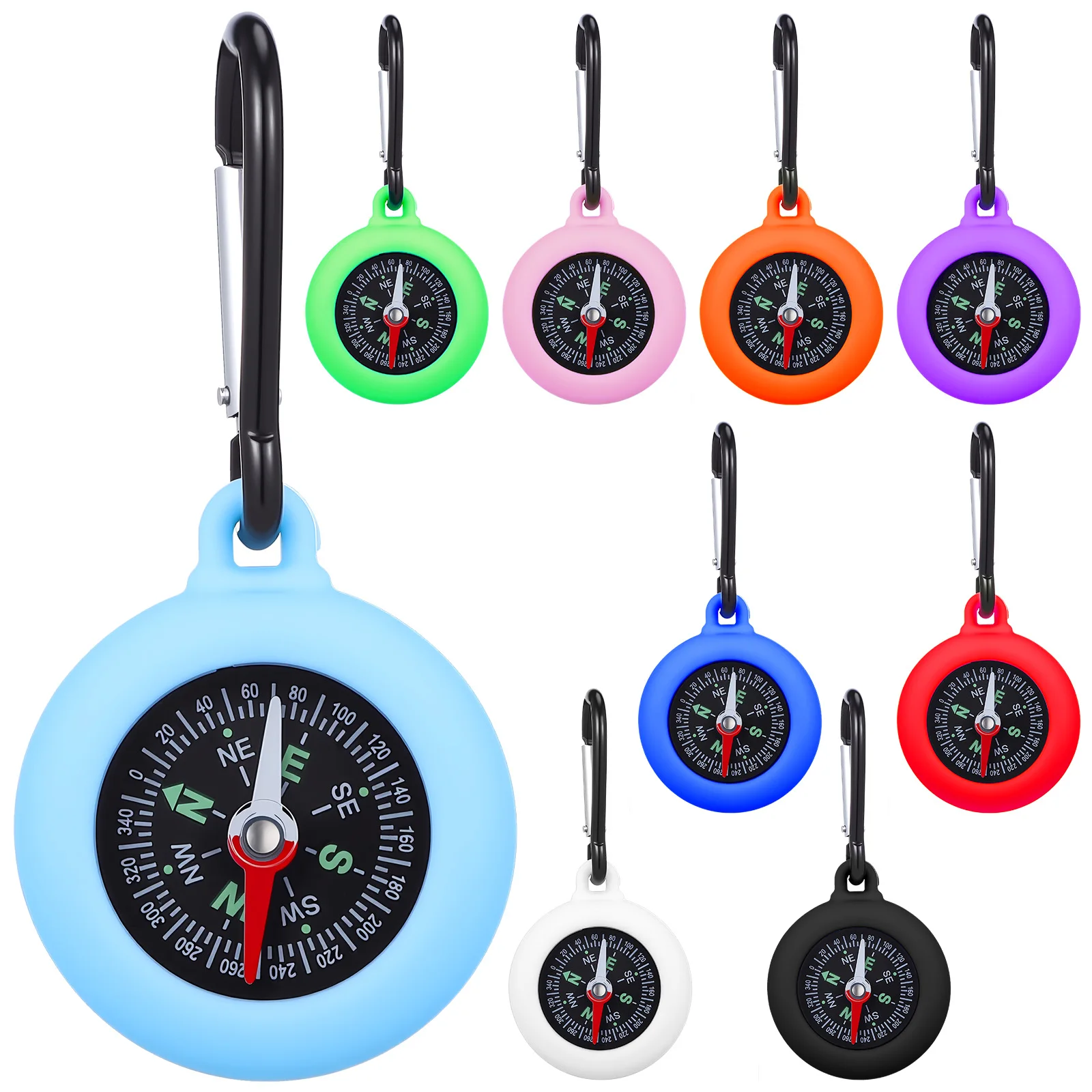 

9Pcs Small Carabiner Compass Set Portable Clip on Mini Compass for Hiking Camping Outdoor Navigation Vintage Pendant Ornament