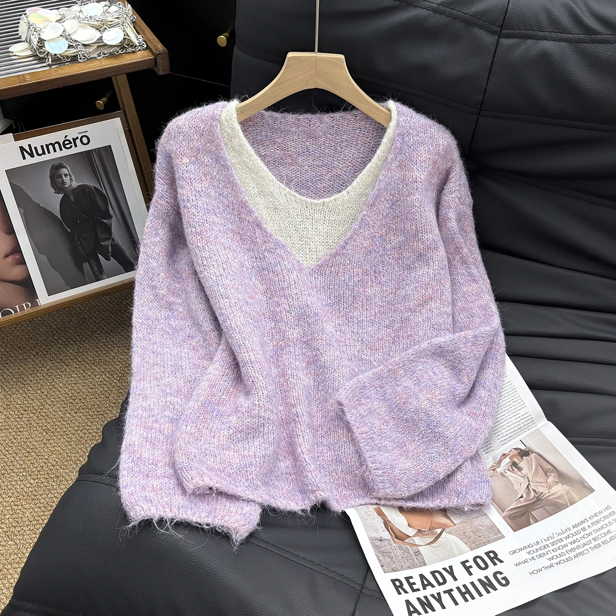 

Orange Knitted V-ne Base irt Women's plus Size Slimming Top Early Autumn New Sle Faionable Ladies' Sweater