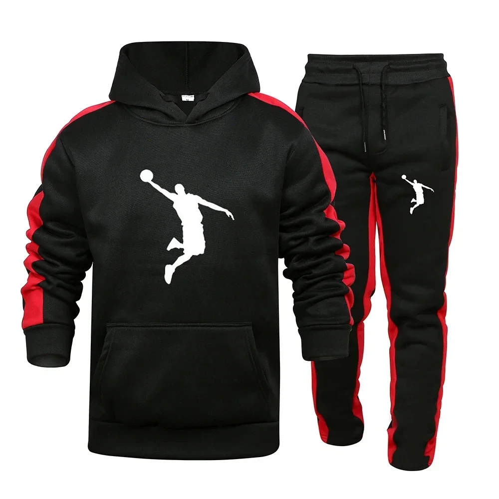 Men's spring and autumn striped hoodie hoodie + casual pants two-piece fitness jogging basketball sportswear casual suit