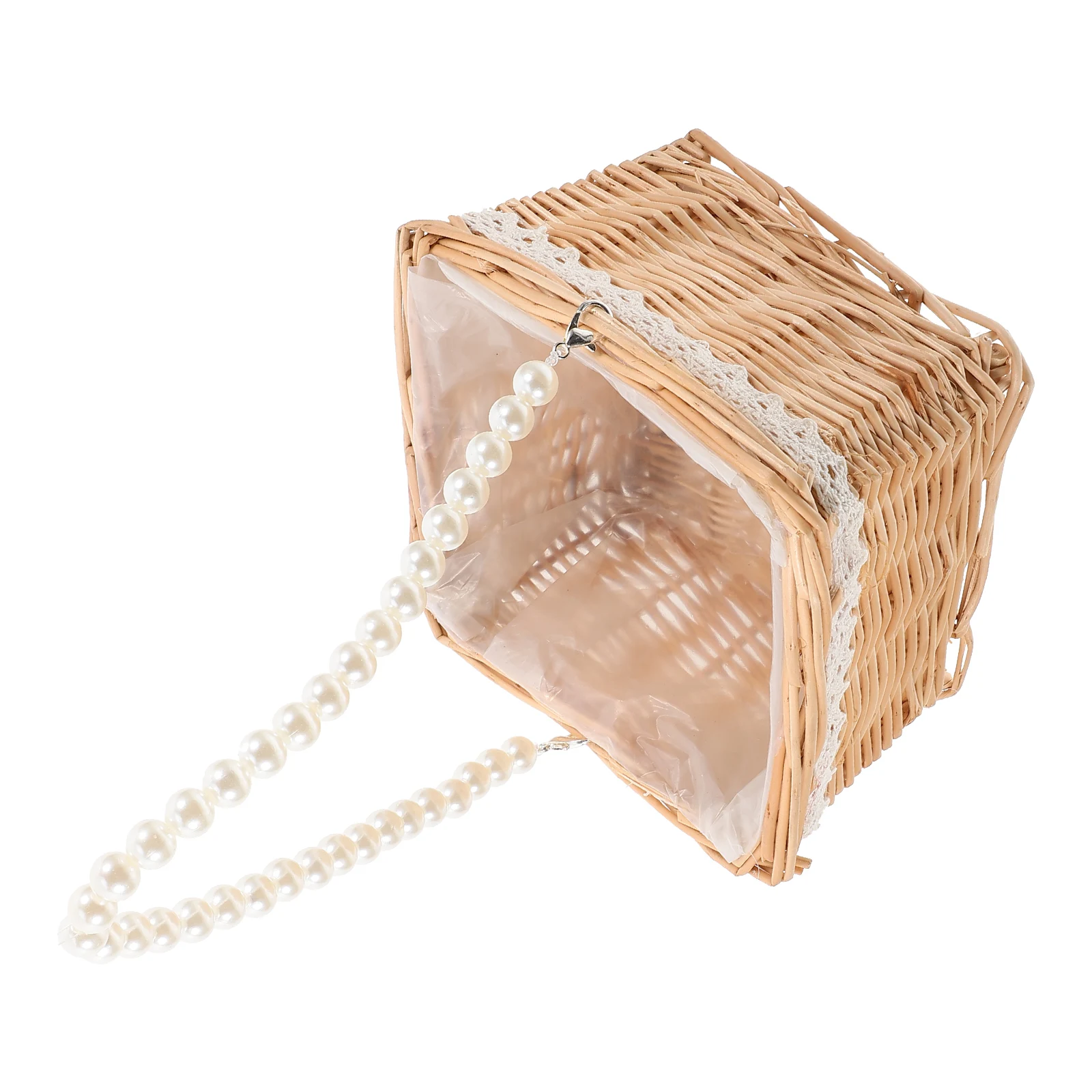 

Decorative Rattan Woven Pearl Handle Arrangement Container For Home Balcony Decor Ornament Rattan Flower Basket Container Woven
