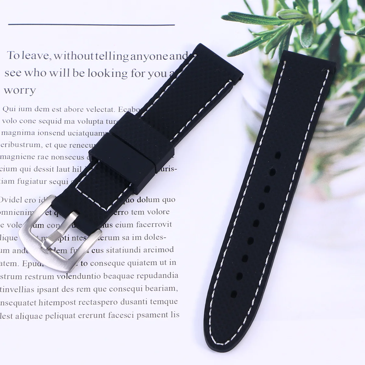 

Watch Strap 22mm Waterproof Durable Silicone Band Breathable Wristband for Replacement Black White Line 22mm Watch Strap