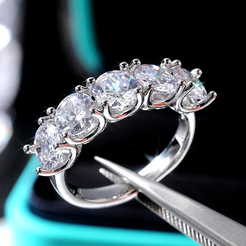 Fashion Female Rings 925 Sterling Silver 6mm AAA Round Dinner Zircon Ring for Women Wedding Jewelry Girlfriend Gift Anillos