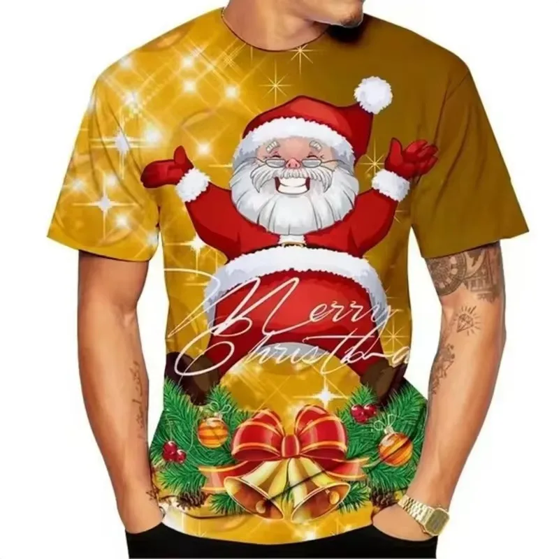 Cartoon Santa Claus Pattern Men's T-Shirts Short Sleeve 3d Printed Christmas Style Street T Shirt 6XL Plus Size Casual Tops