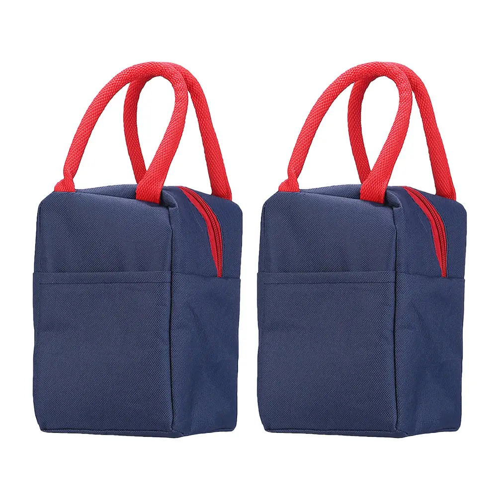 

2 Pcs Insulated Lunch Box Bag Blue Square 17x12x11cm Oxford Cloth Tear Resistant Leak Proof Eco Aluminum Foil Food Fresh Secure