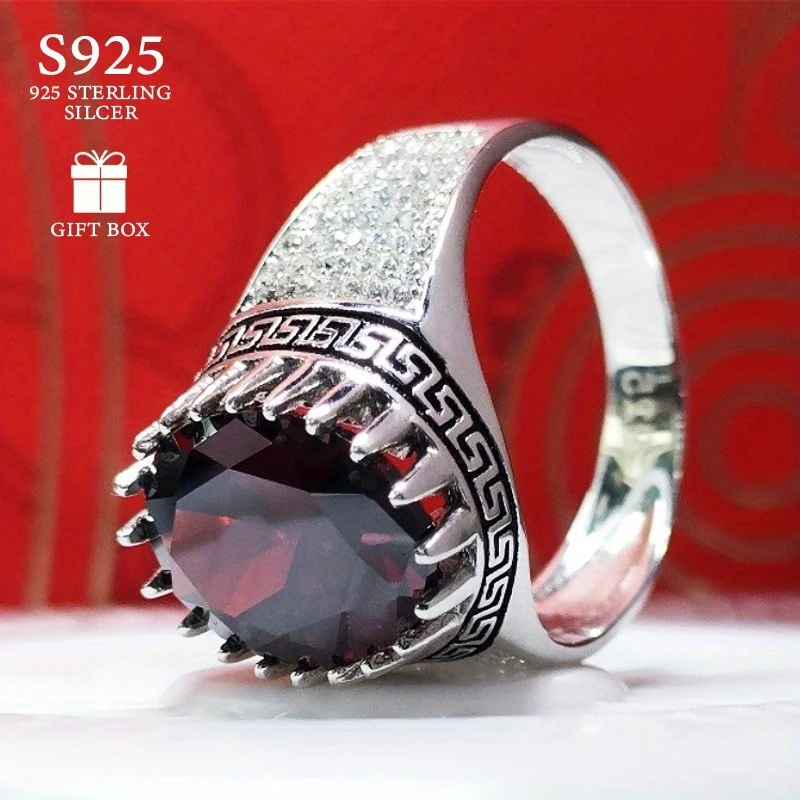 1 Pc 925 Silver Stylish and Creative Micro-set Red Zircon Ring with Swirl Pattern, A Versatile Option for Engagement, Promise.