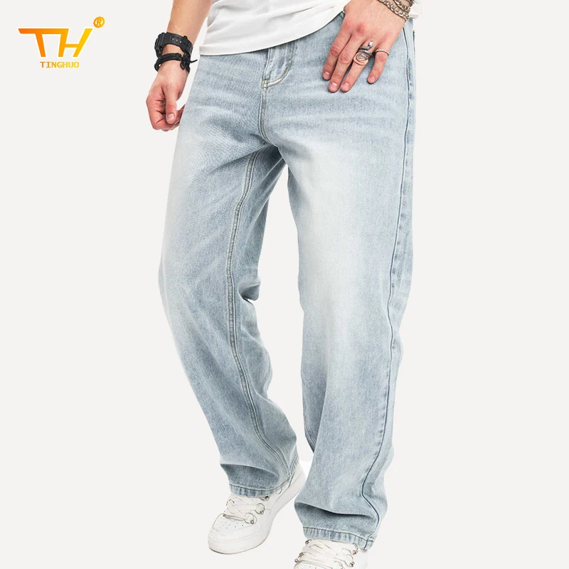 TINGHUO Jeans larghi da uomo Bottone allentato Fly Jeans a gamba dritta Pantaloni in denim casual Uomo Designer Y2k Abbigliamento pantalones hombre