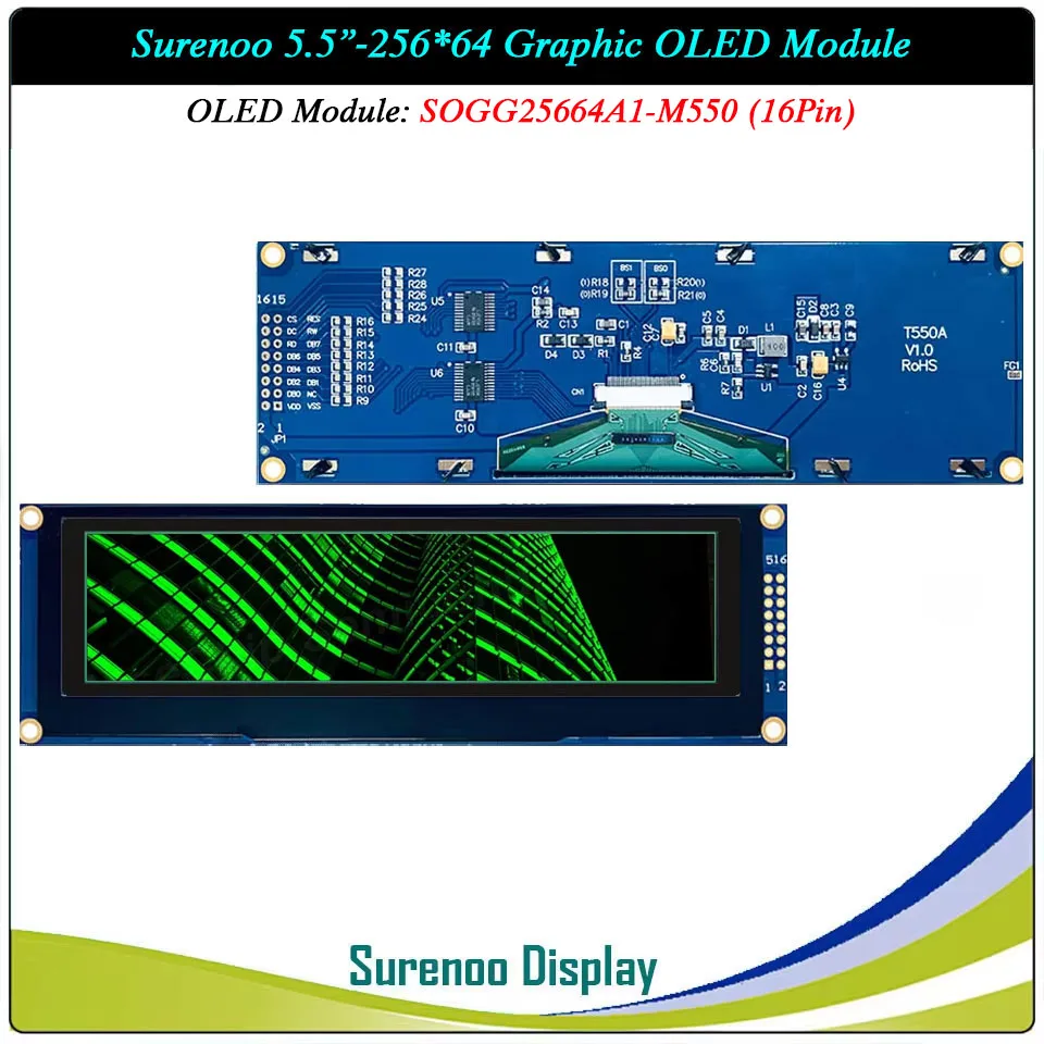 Real OLED Display, 5.5" 256*64 25664 Graphic LCD Module Display Screen LCM Screen Build-in SSD1322, 6080 8080 Parallel Seral SPI