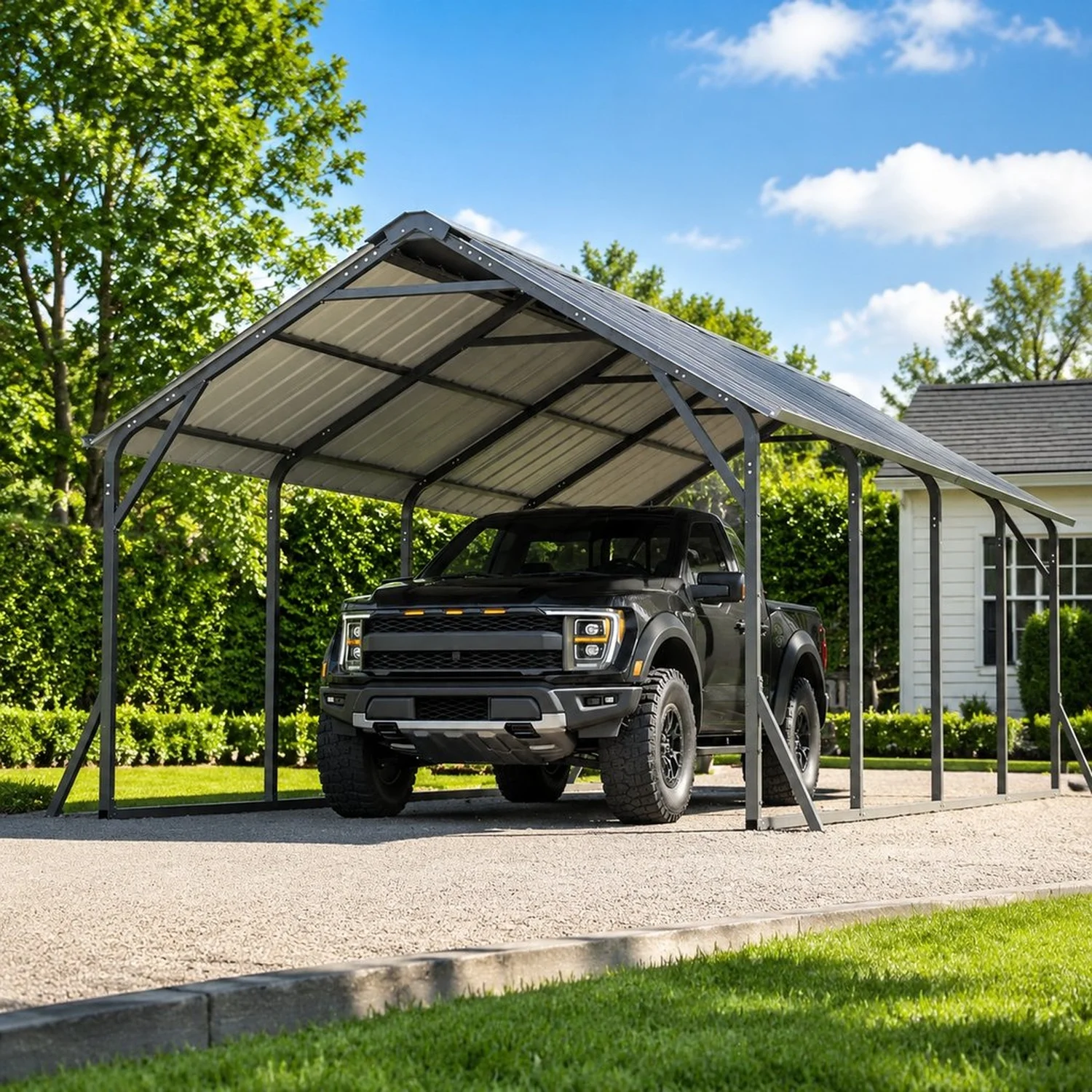11x20 FT Metal Carport with Vertical Roof | Reinforced Steel Frames for All-Weather/ for Full-Size Pickup Trucks, Boats