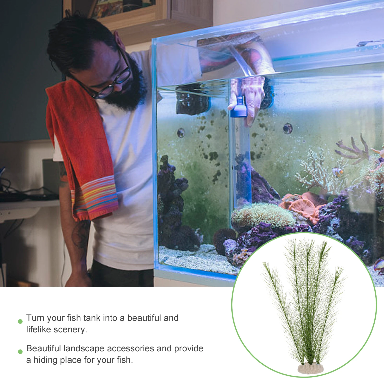 

2pcs Artificial Silk Plants for Fish Tank Aquarium Decor Plastic Green Grass Easy Stable Design Pet Supplies