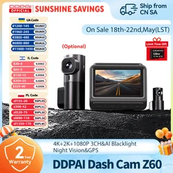 DDPAI 4K+1080P Dash Cam Z60 Dual Front and Rear Dash Camera GPS ADAS Nightvision 24H Park Monitor Car Dashcam Free 128G SD Card