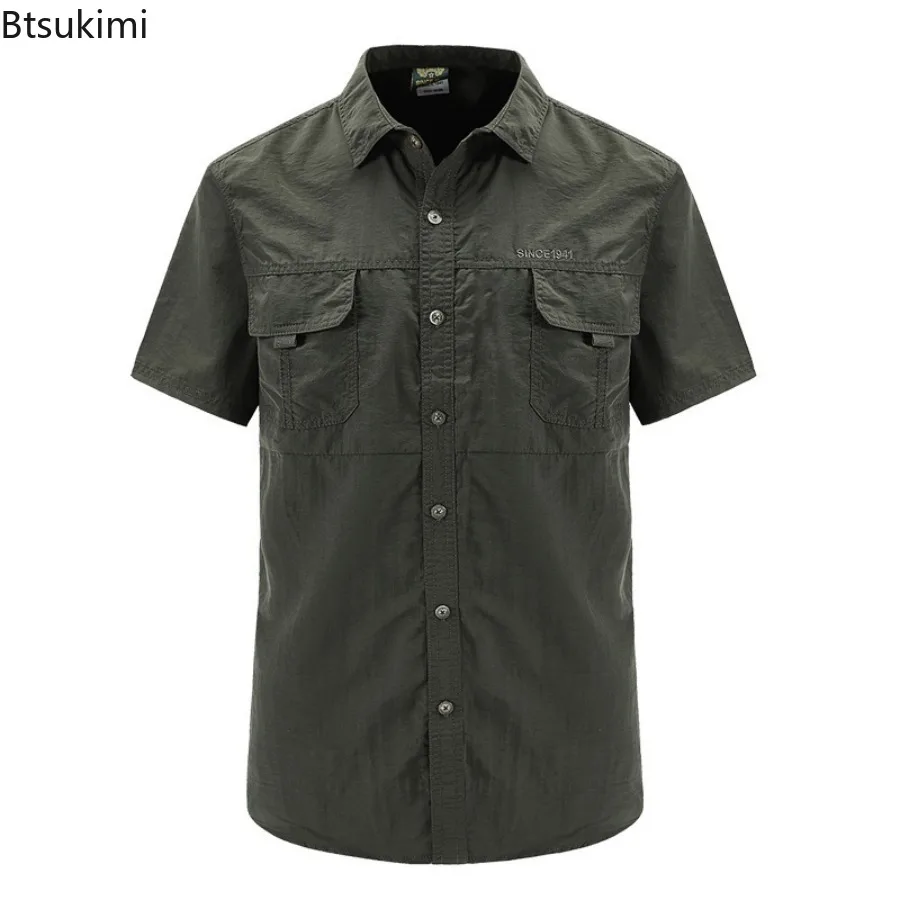 New Tactical Hiking Shirts for Men Large Size Cargo Work Shirts Summer Outdoor Military Combat Hunting Fishing Quick Dry Blouse