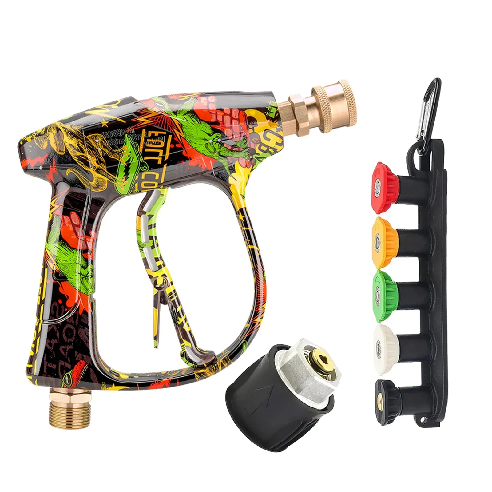 Colorful Painted Wash Gun Kit with Multi Spray Nozzles, Rubber Holder Base and Karcher Adapter for Car Washing