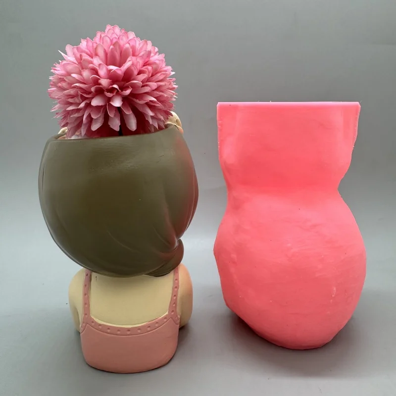 Cute girl flower pot silicone mold used to make gypsum resin concrete living room balcony decoration ornaments view 5