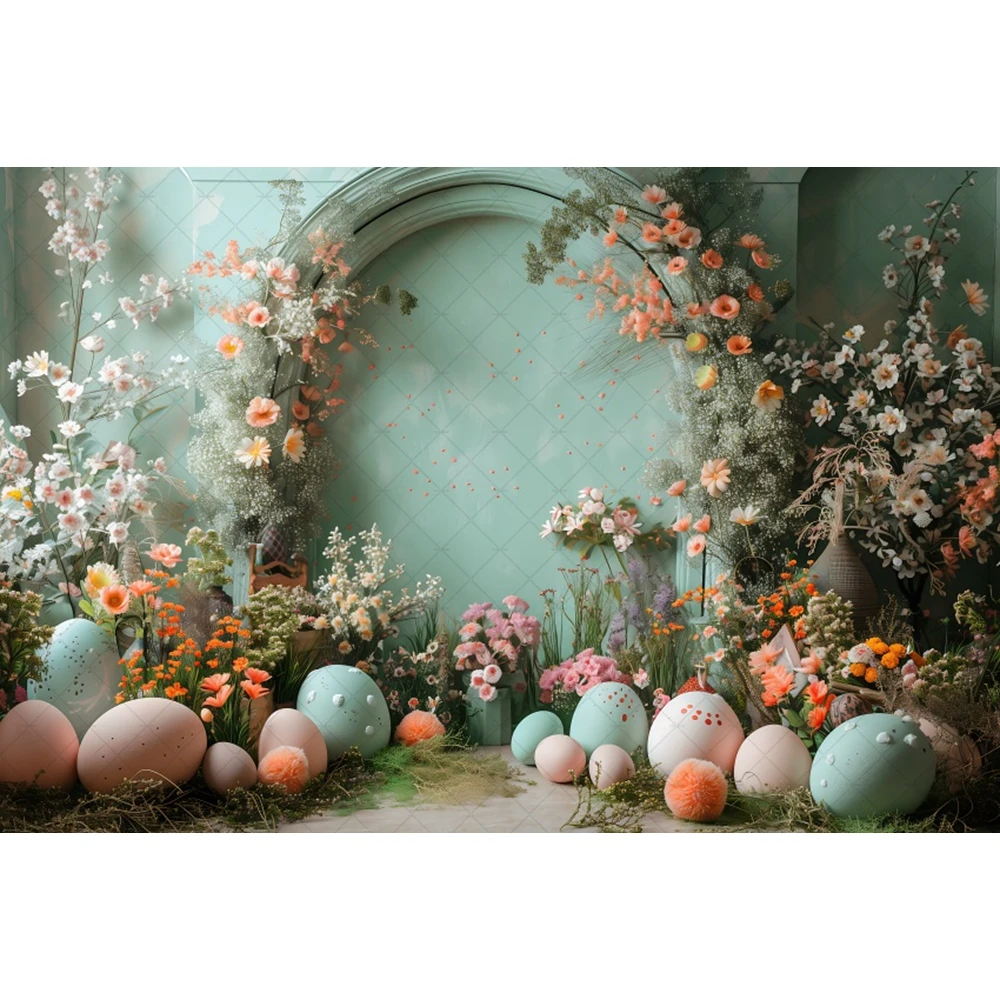 Easter Eggs Rabbit Birthday Party Backdrop Kids Cake Smash Photography Background Spring Flowers Bunny Studio Photo Shoots