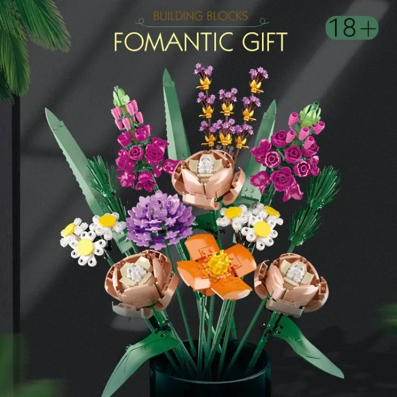 Building blocks flourish eternal flowers decorative bouquet arrangement assembled girl ornament model toys gift Low price