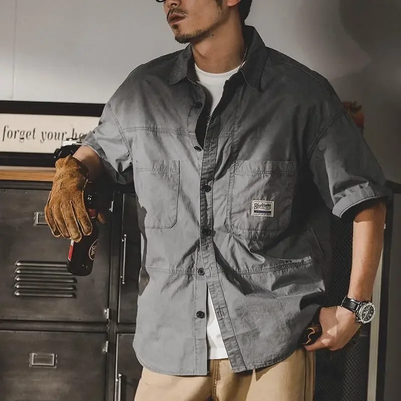 

Shirts For Men With Pocket Japanese Vintage Man Shirt Yellow Short Sleeve Cargo Elegant Collar Cheap Brand Korean Style I Casual