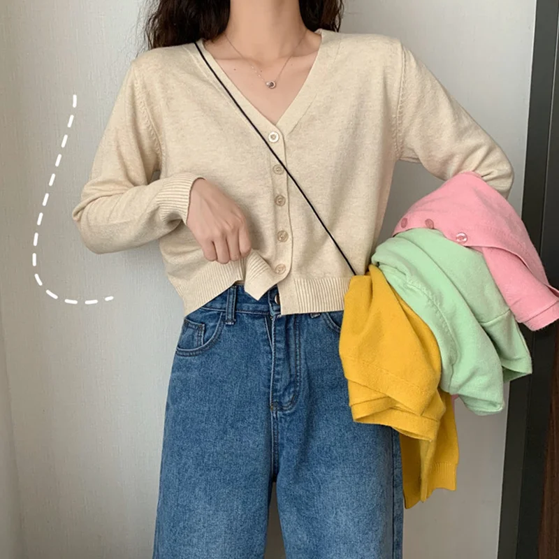 

Knit cardigan Thin Women Spring and Autumn New Long sleeve Sunscreen Loose French style Gentle Ice Silk V-neck Top Women