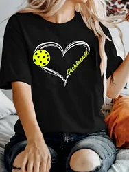 Love Pickleball Cute Match I Printed Short Sleeved Plus Size T-Shirt Women Summer Round Neck Top