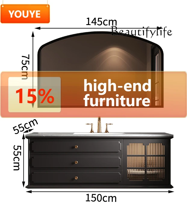 

C40 French Retro Oak Bathroom Cabinet, Toilet, Wash Basin, Washbasin, Washstand, Rock Slab Integrated