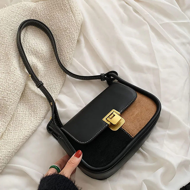 

Simple All-match Shoulder Underarm Bag for Women Fashion Pu Nubuck Patchwork Vintage Handbags Elegant Female Crossbody Bags