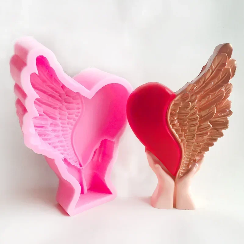Hand Holding Love Wings Silicone Candle Mold DIY Angel Wings Plaster Crafts Resin Soap Candle Making Supplies Home Art