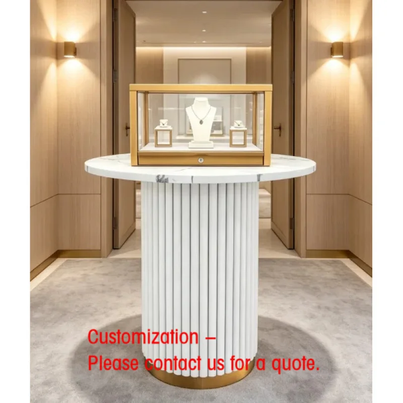 custom.Ring Lock Led Metal Marble White Gold Counter Top Glass Lighted Jewelry Showcases Display