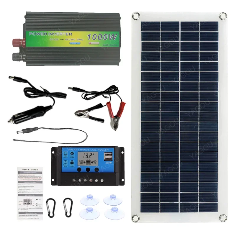 Imagem -06 - Kit de Painel de Sistema Solar Inversor de 1000 w 30 w Completo com Controlador Conjunto de Carga de Bateria de 12 v para Acampamento de Carro em Casa