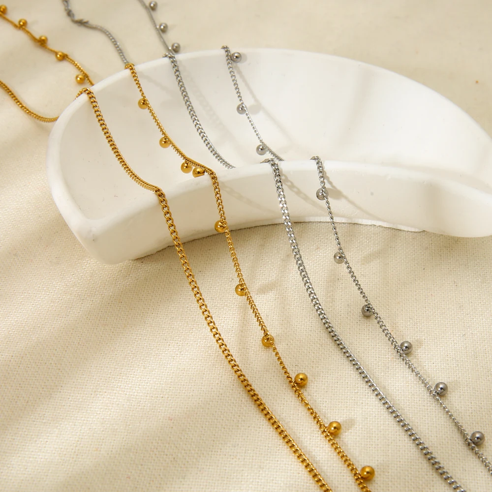 

Minimalist 18K Gold Plated Stainless Steel Stereo Ball Pendant Double Layered Necklaces for Women Gift