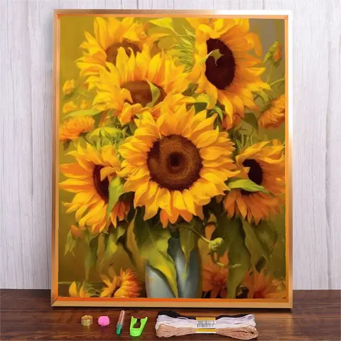 Diy 크로스 스티치 키트 11CT 14CT 해바라기 인쇄 패브릭 크로스 스티치 자수 바느질 세트 홈 장식 수공예품 선물