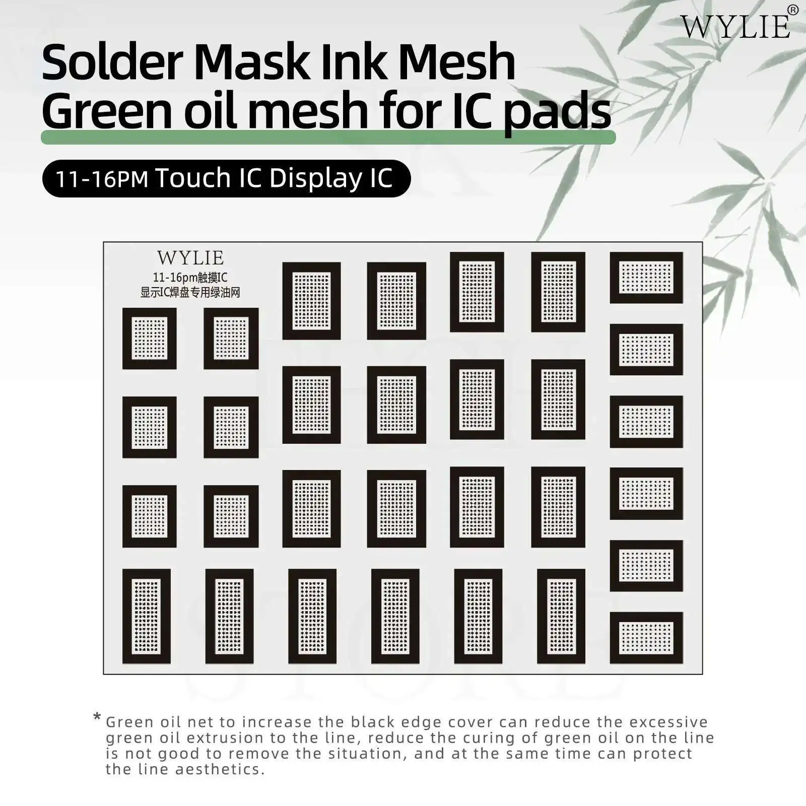 WYLIE Tampilan IC Jaring Minyak Hijau Tinta Masker Solder UV Stensil Reballing BGA untuk iPhone 11 - 16 Pro Max Bantalan IC Sentuh Jaring Baja Chip