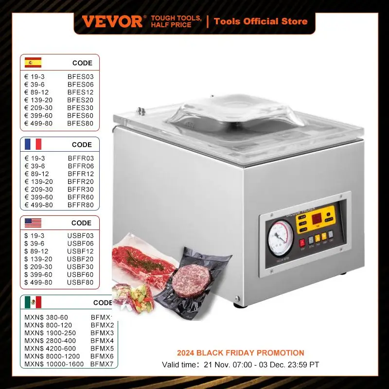 

VEVOR DZ-260S Food Vacuum Packing Machine Commercial Chamber Vacuum Sealer Kitchen Meat Bag Packaging Food Saver Sealing Machine