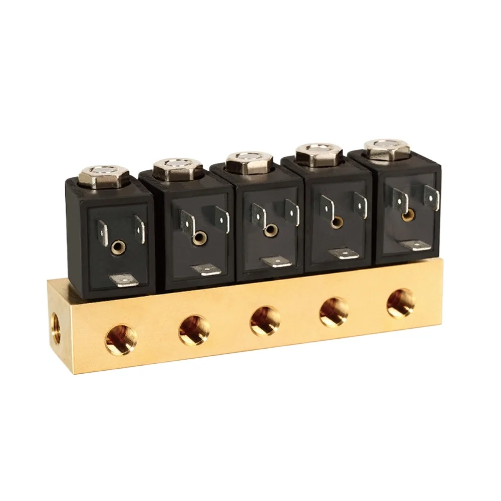 Two-position two-way brass solenoid valve group, miniature solenoid valve group pneumatic through type