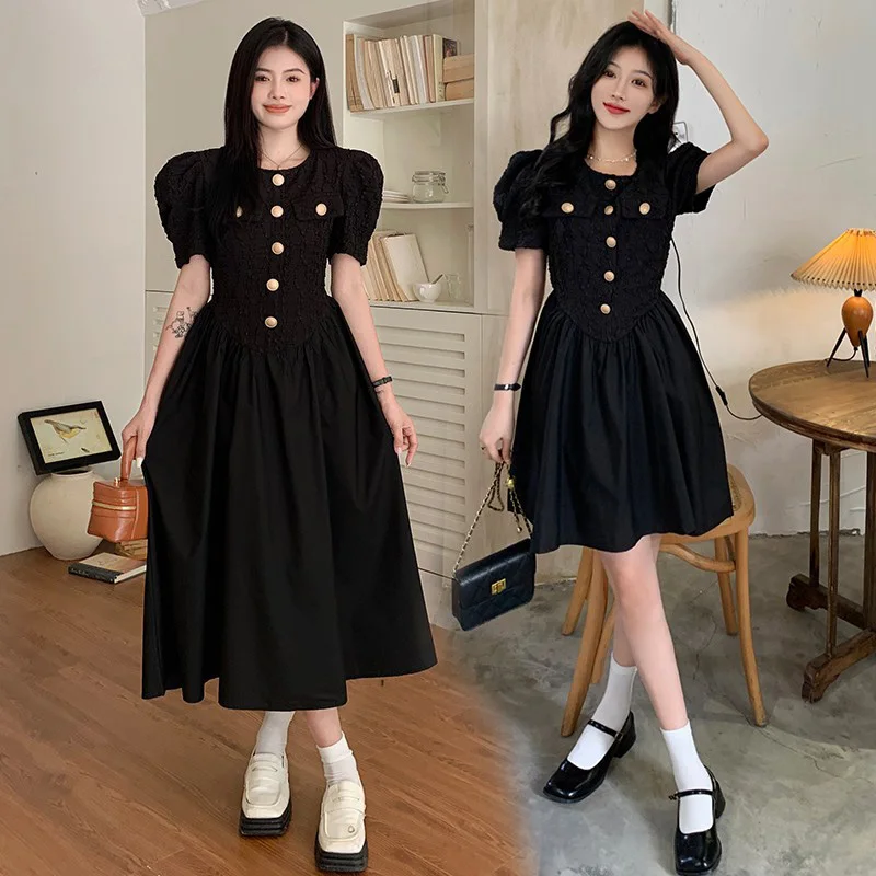 

2024 Summer Classic Costume Elegant Women's Dress Round Neck Short Sleeve Loose Leisure Sunlight Skirt Women's Robe L233