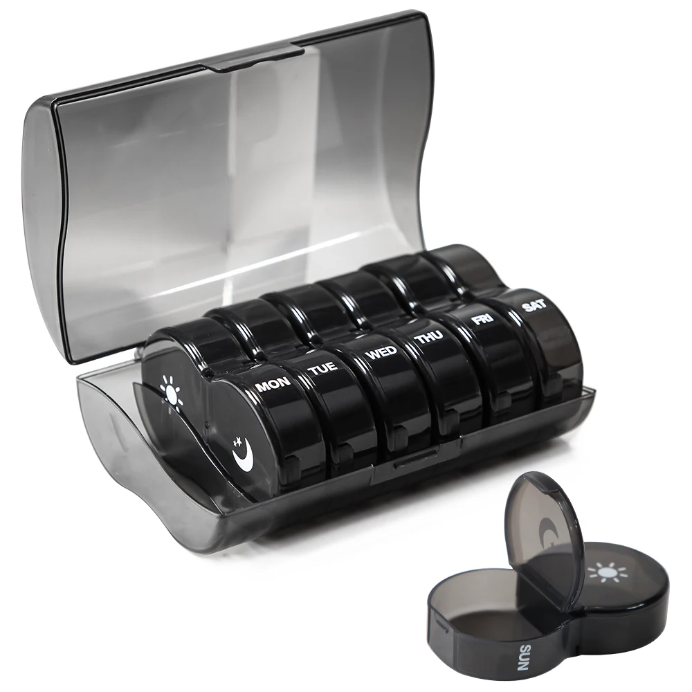 1Pcs Large Weekly Pill Organizer 7 Day 2 Times a Day,Flip Up Pill Box with Push Button Lids,Travel Pill Case for Pills/Vitamins