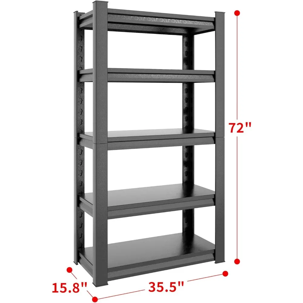 2024 New 72" H Garage Shelving 2500LBS Heavy Duty Storage Shelves Adjustable 5 Tier Metal Shelves