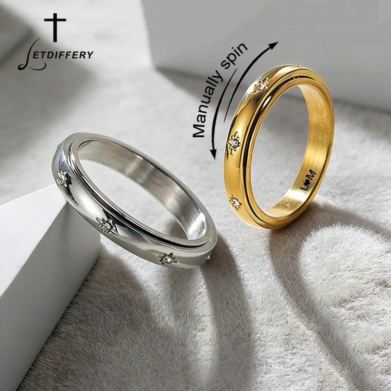 

Letdiffery модные вращающиеся кольца для пар с цирконием и звездами из нержавеющей стали, персонализированные кольца с именем и датой, подарки на день Святого Валентина