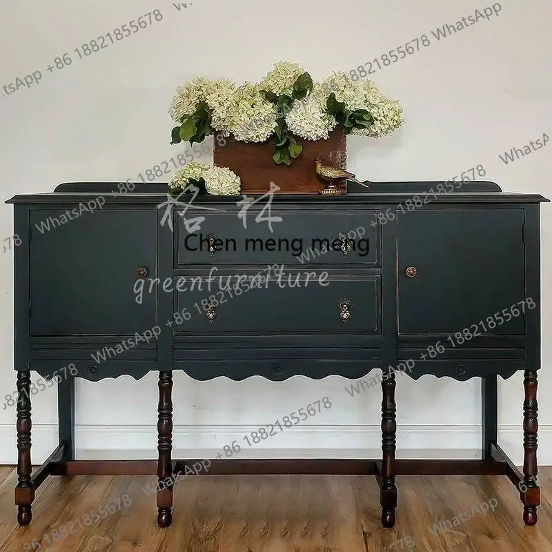 

American vintage solid wood entrance cabinet light luxury carved lace cabinet partition storage decorative cabinet