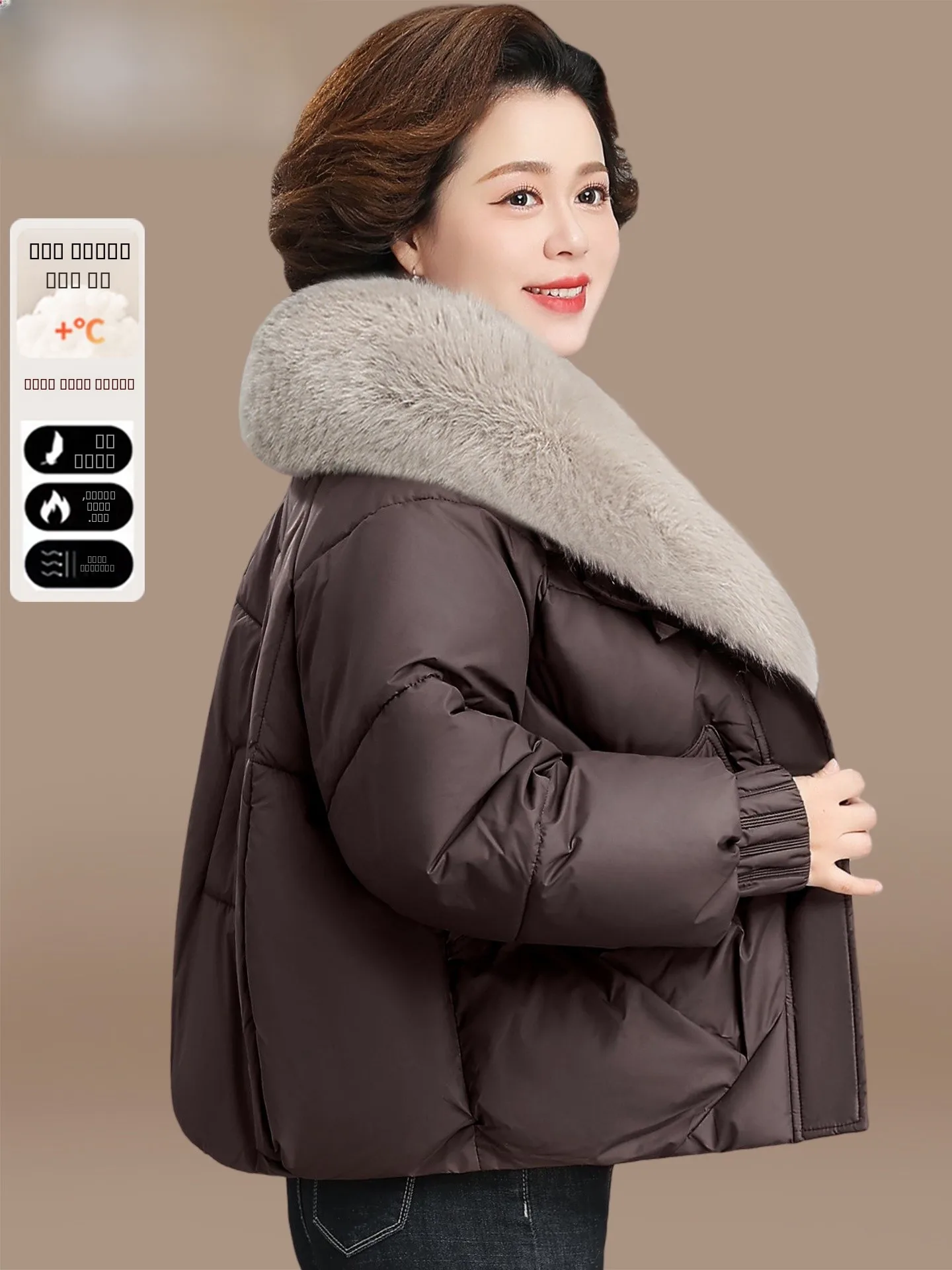 

Зимняя хлопковая куртка для женщин с наполнителем из пуха, теплая и стильная, подходит для женщин среднего и старшего возраста.