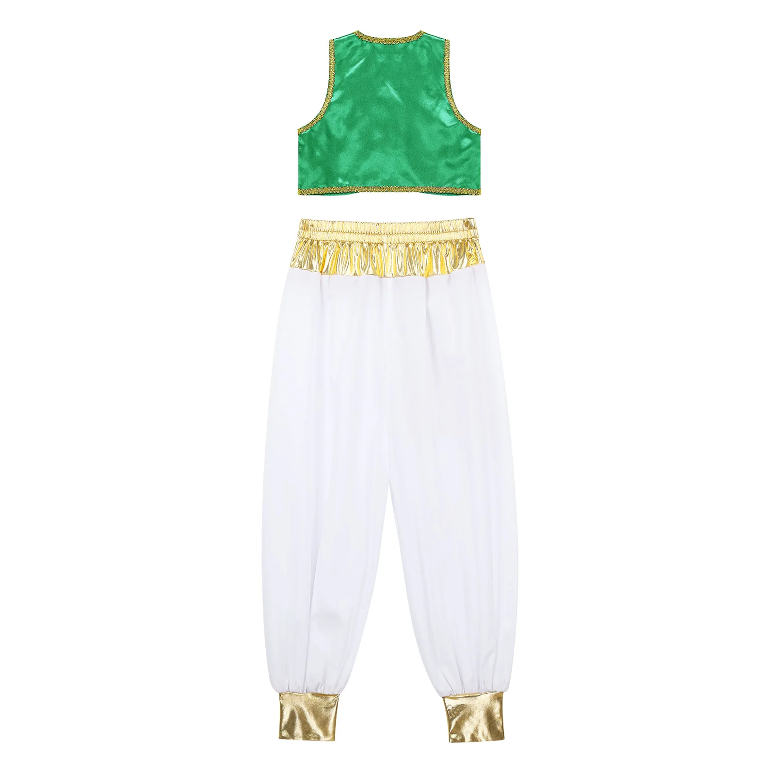 Kid Boy Arab Prince Costume Persian Arabian Halloween Role Play Satin Vest Waistcoat with Harem Pant Suit Carnival Aladin Outfit