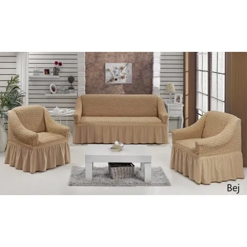 Karna Home 3 + 1 + 1 Cotton Seat Cover Set Beige