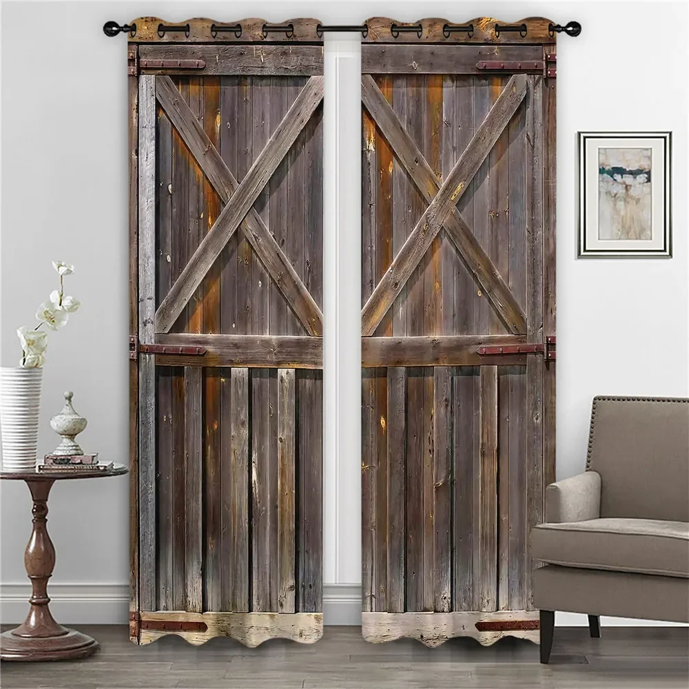 

Barn Wooden Door Blackout Curtains for Windows Living Room Bedrooms Kitchen Anti Mosquito Curtain Rural FarmHouse Decoration