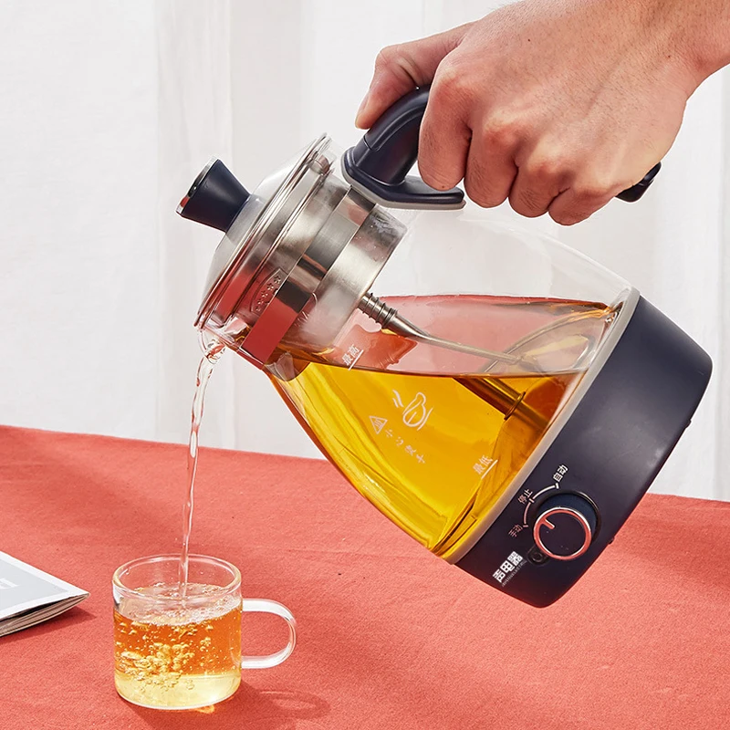 필터가 있는 전기 주전자 차 메이커, 자동 스팀 스프레이, 붕규산염 유리 티팟 건강 냄비, 1L, 600W