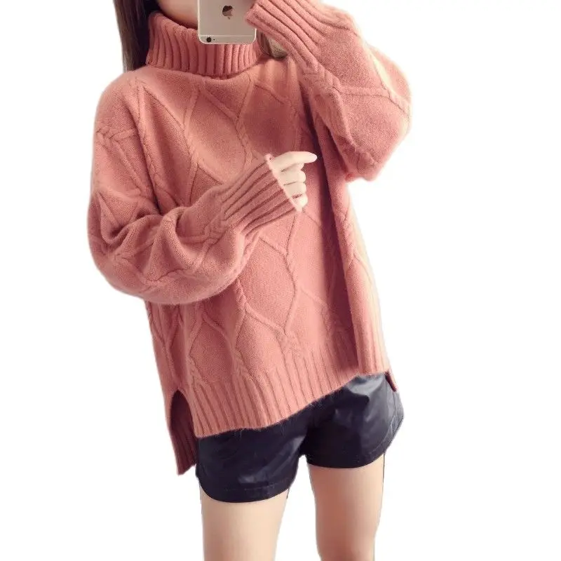 Women New Style Loose Lazy Wind Plus Velvet Sweater Jacket 2021 Winter Female Thick Pullover Knit Coat High Neck Sweater A530 winter lazy plus velvet sweatshirt round neck women cotton korean casual loose warm comfortable blue tops solid clothes pullover