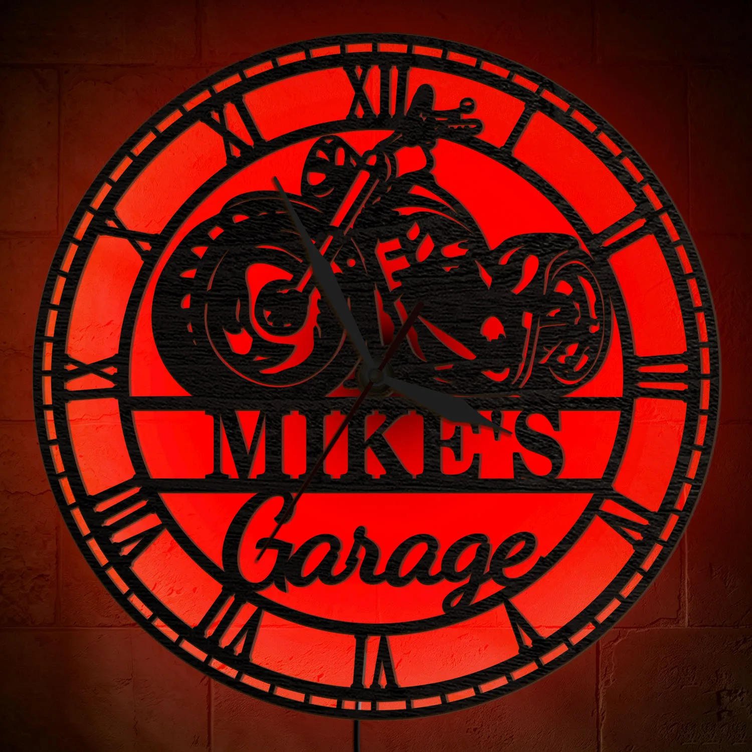 Personalized Classic Motorcycle LED Light Sign Illuminated Wall Clock for Garage Workshop Retro Chopper Bike Luminous Wall Clock