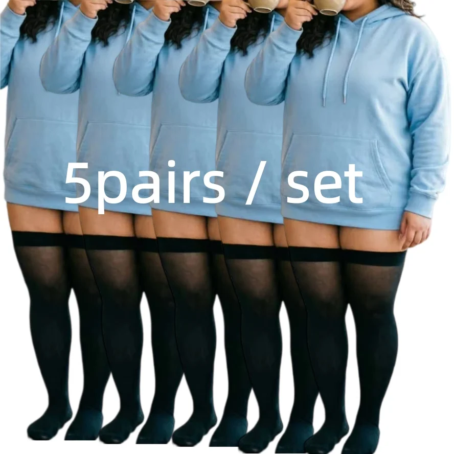 5pairs / set Plus Size Lace Thigh High Stockings Socks for Thick Thighs Anti Slip Over Knee Extra Wide Calf Stocking 3XL