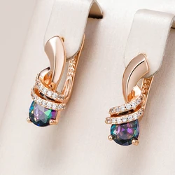 Kinel-pendientes de tuerca de oro rosa para mujer, aretes de circonita Natural con forma de gota de agua colorida, joyería de fiesta para novia y boda, 585