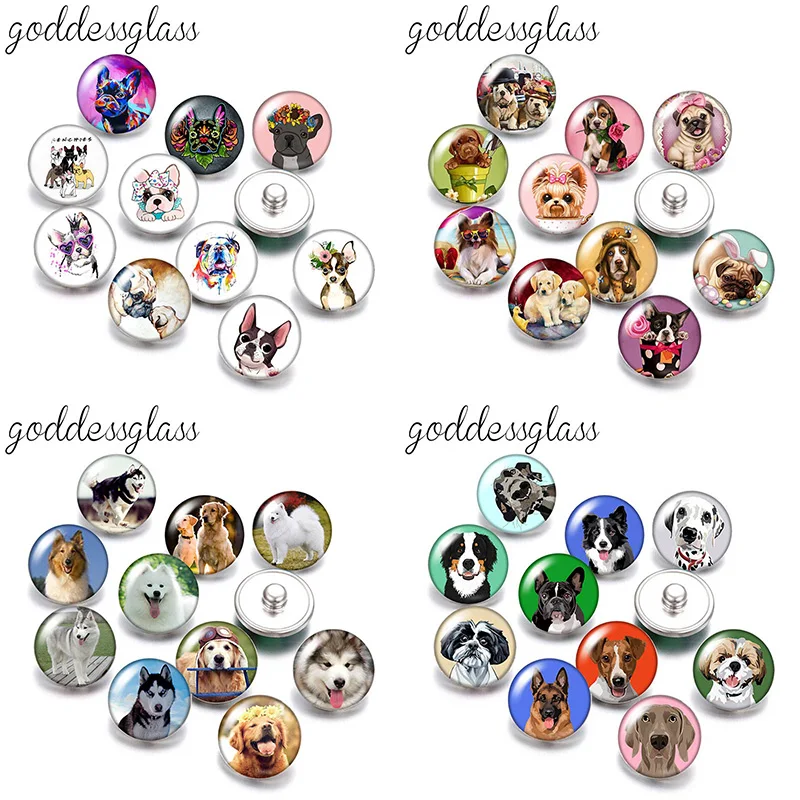 New Dog Love Pet Bulldog Collie Cute 10pcs mix Round 12mm/18mm snap buttons for 12mm/18mm snap necklace DIY findings jewelry