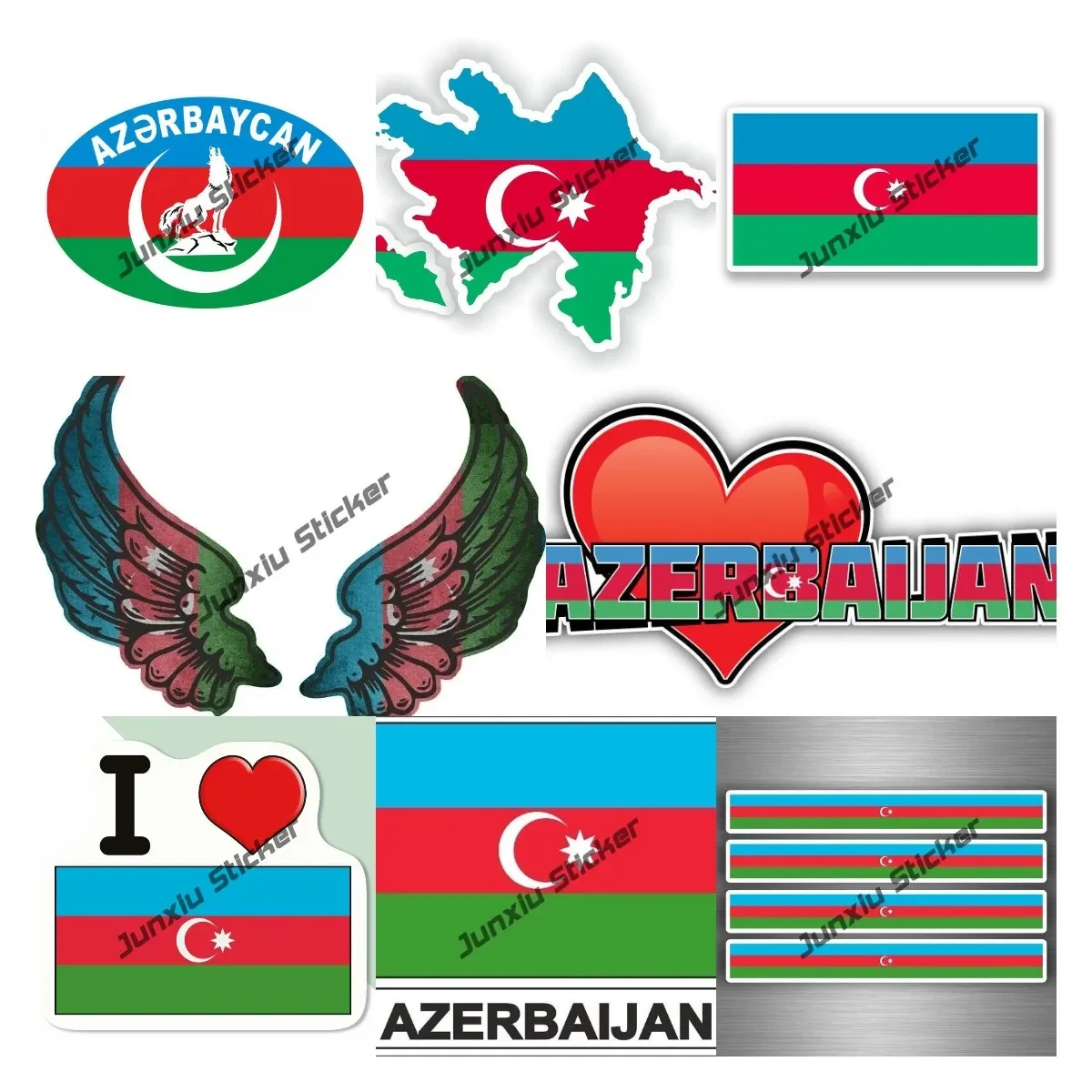 

Azerbaijan Coat of Arms Emblem Stickers Azerbaijani Flag Map Anti Scratch Exterior for Bumper Laptop Book Fridge Motorcycle SUV