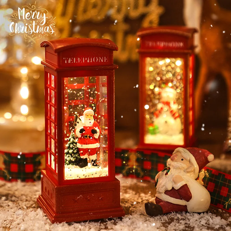 Christmas Themed Snow Globe Led Light-Up, Decorative Christmas Themed Light, Maroon Phone Booth With Santa, 1pcchristmas Themed